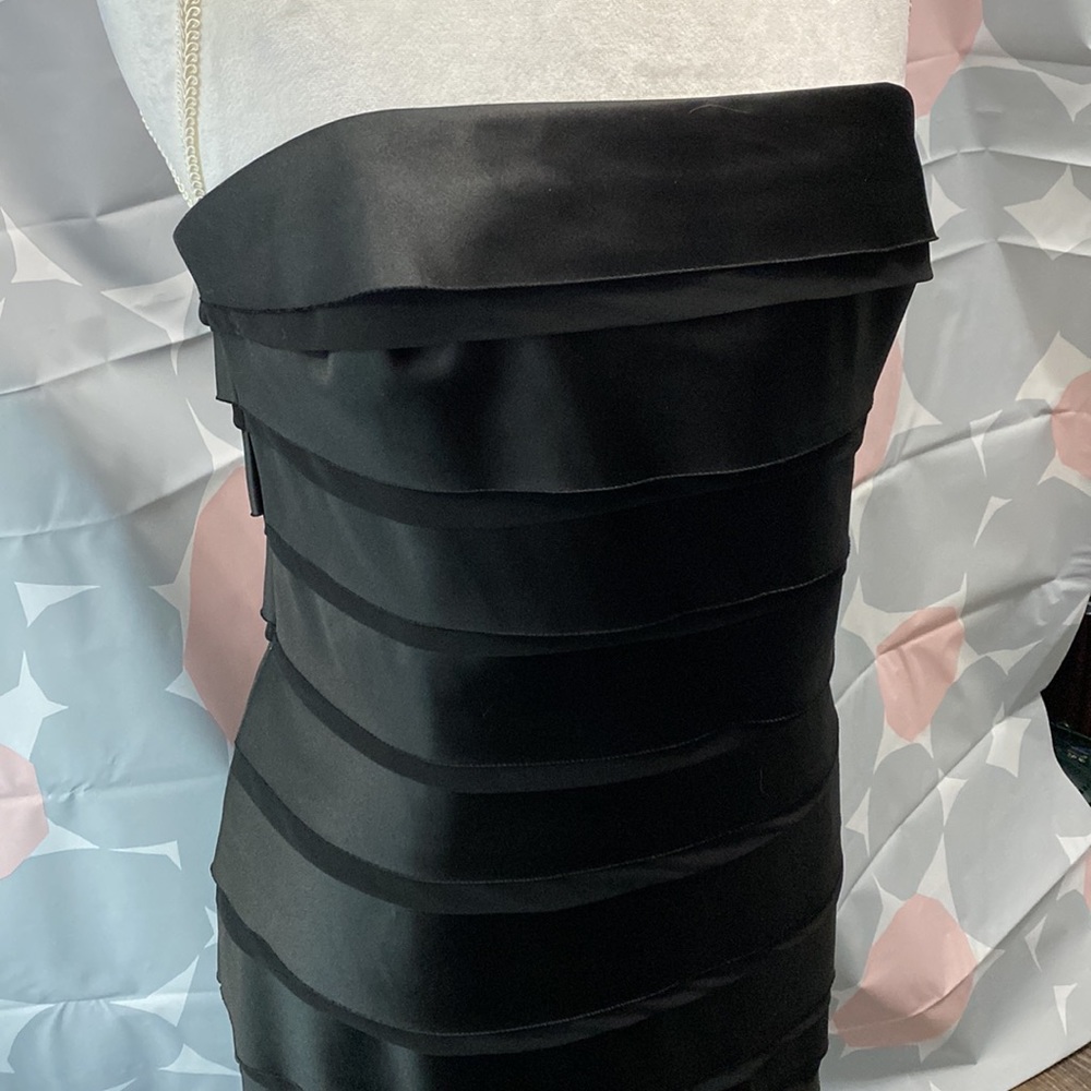 WHBM Black Satin Tiered BodyCon Dress Size 14